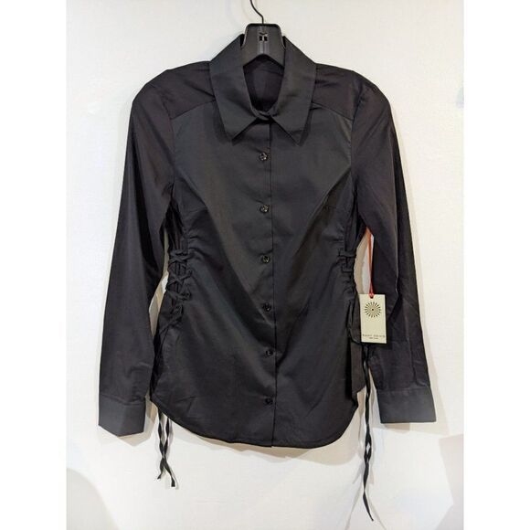 Nwt Ramy Brook | Women's Lila Lace Up Button Down Shirt in Black - Picture 3 of 11